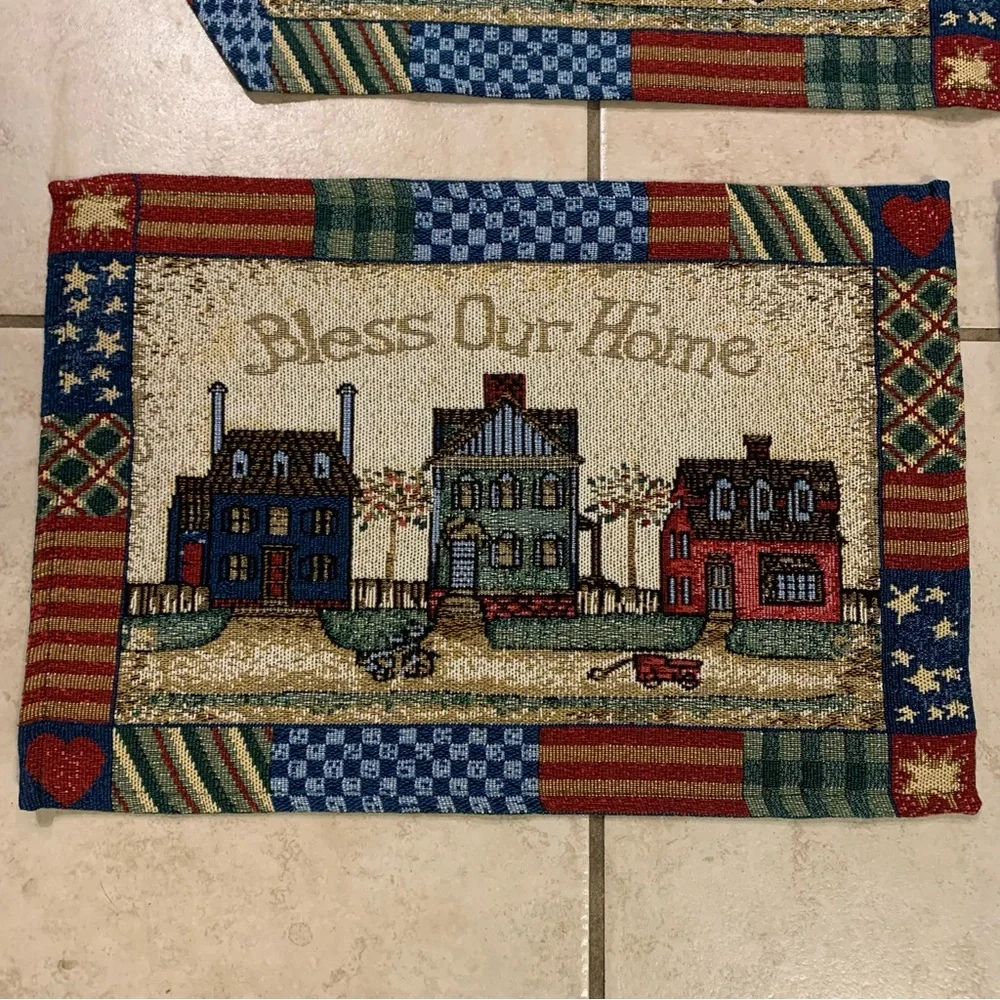 Vintage Bless Our Home Table Mats & Runner